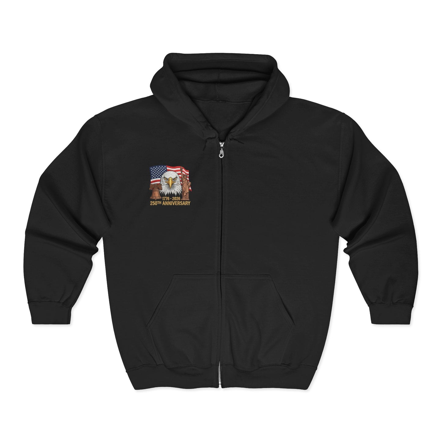 250th Anniversary Eagle Flag Full-Zip Hoodie – 1776–2026 Patriotic Zip-Up